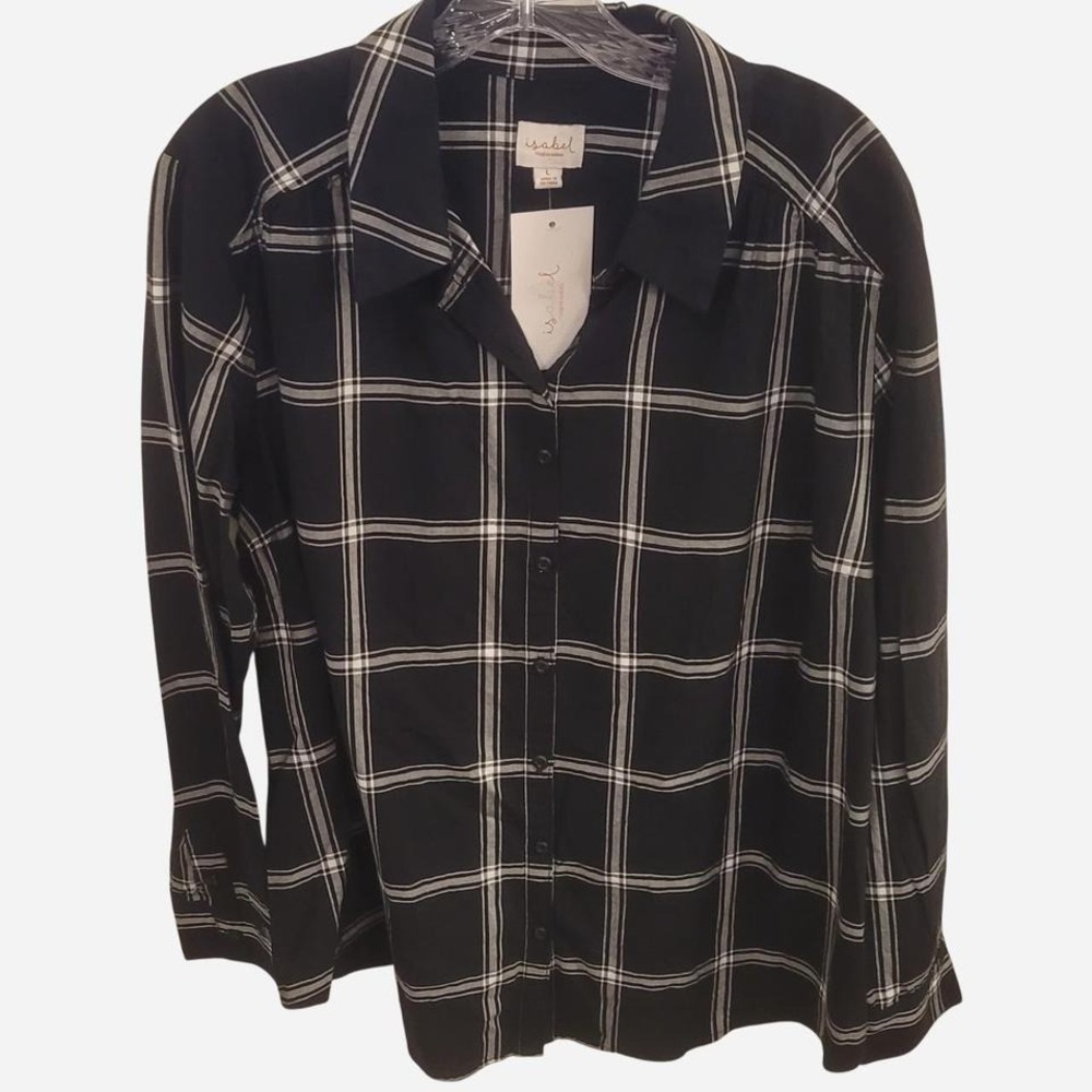Isabel black and white plaid large button‎ up shirt